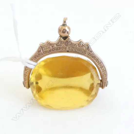 9ct CITRINECOLOURED GLASS SPINNER CHESTER 1908  12.3gms