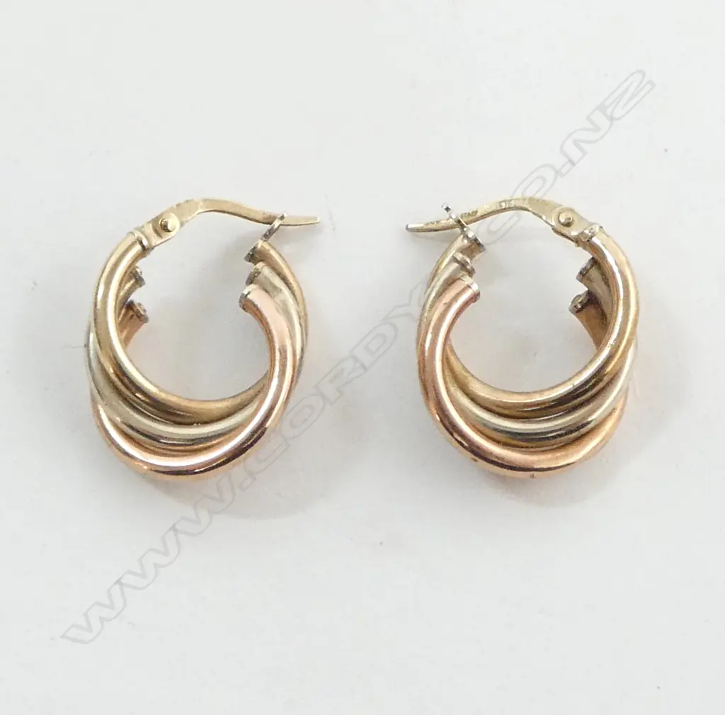 **RTV** PR 9ct TRI-TONE GOLD EARRINGS, 1.9gm Image 1++