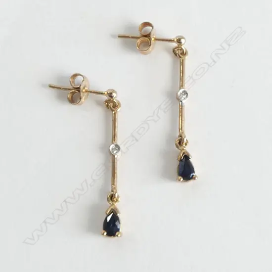 PR 9ct DIAMOND & SAPPHIRE SET DROP EARRINGS, 1.5gm