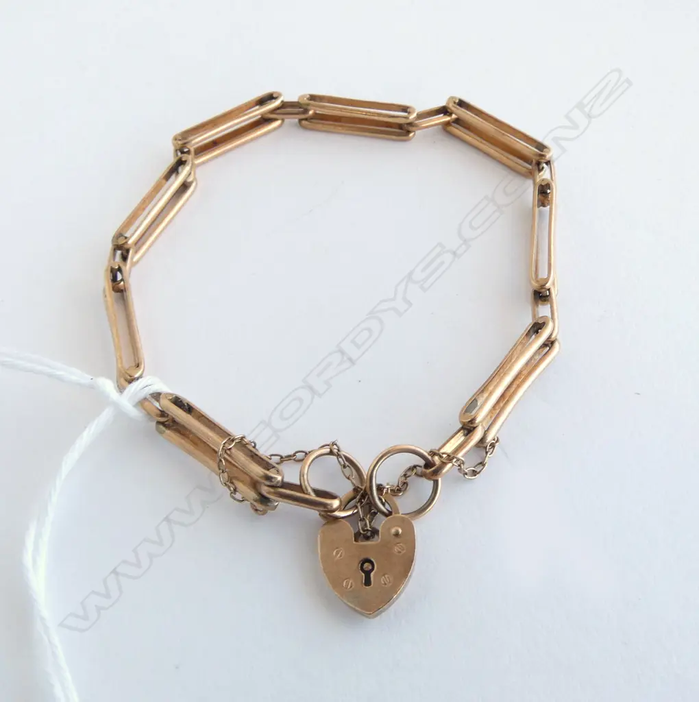9ct ROSE GOLD 'PAPER CLIP' LINK BRACELET, 8.5gm Image 1++