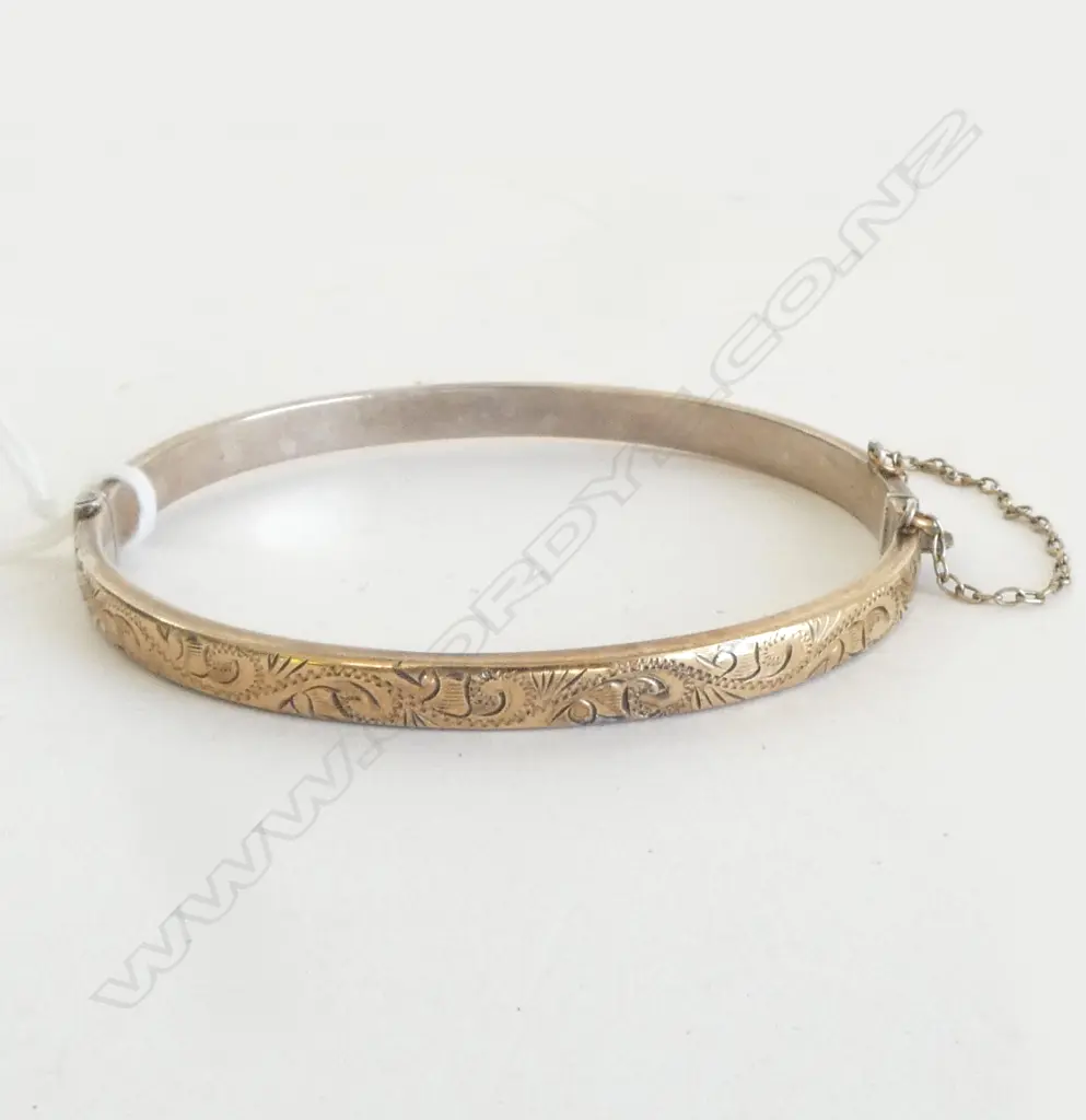 SILVER & ROLLED GOLD HINGED BANGLE engraved  Image 1++
