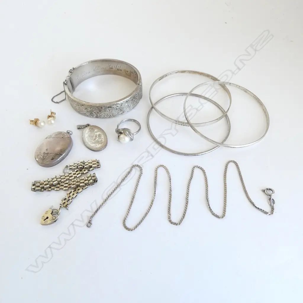 ASST SILVER JEWELLERY BANGLES EARRINGS BRACELET RING NECKLACE Image 1++