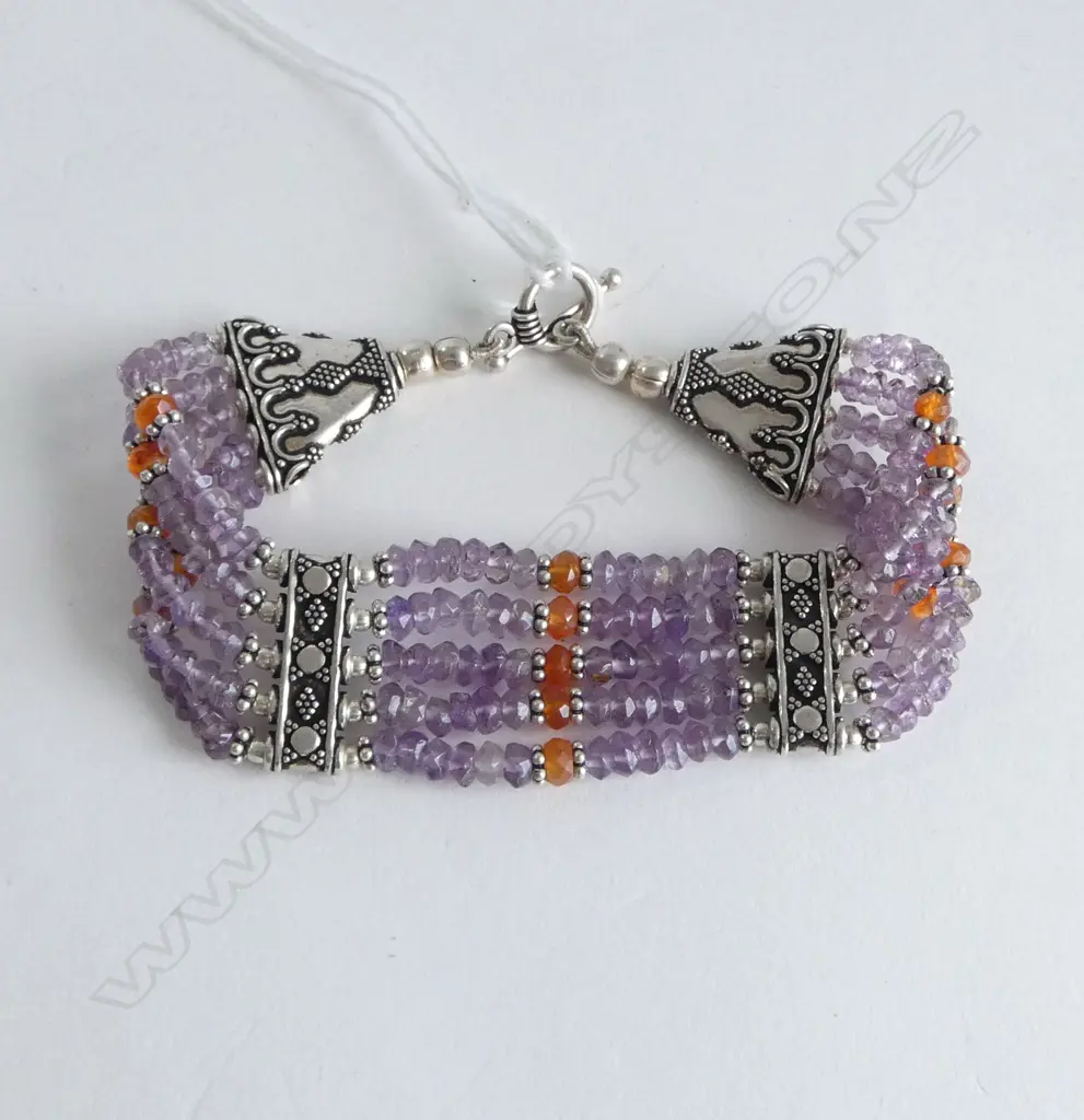 ETHNIC SILVER AMETHYST & CARNELIAN BRACELET Image 1++