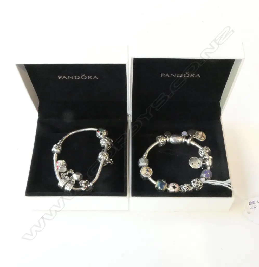 2 STG SILVER PANDORA BRACELETS + CHARMS w. BOXES Image 1++