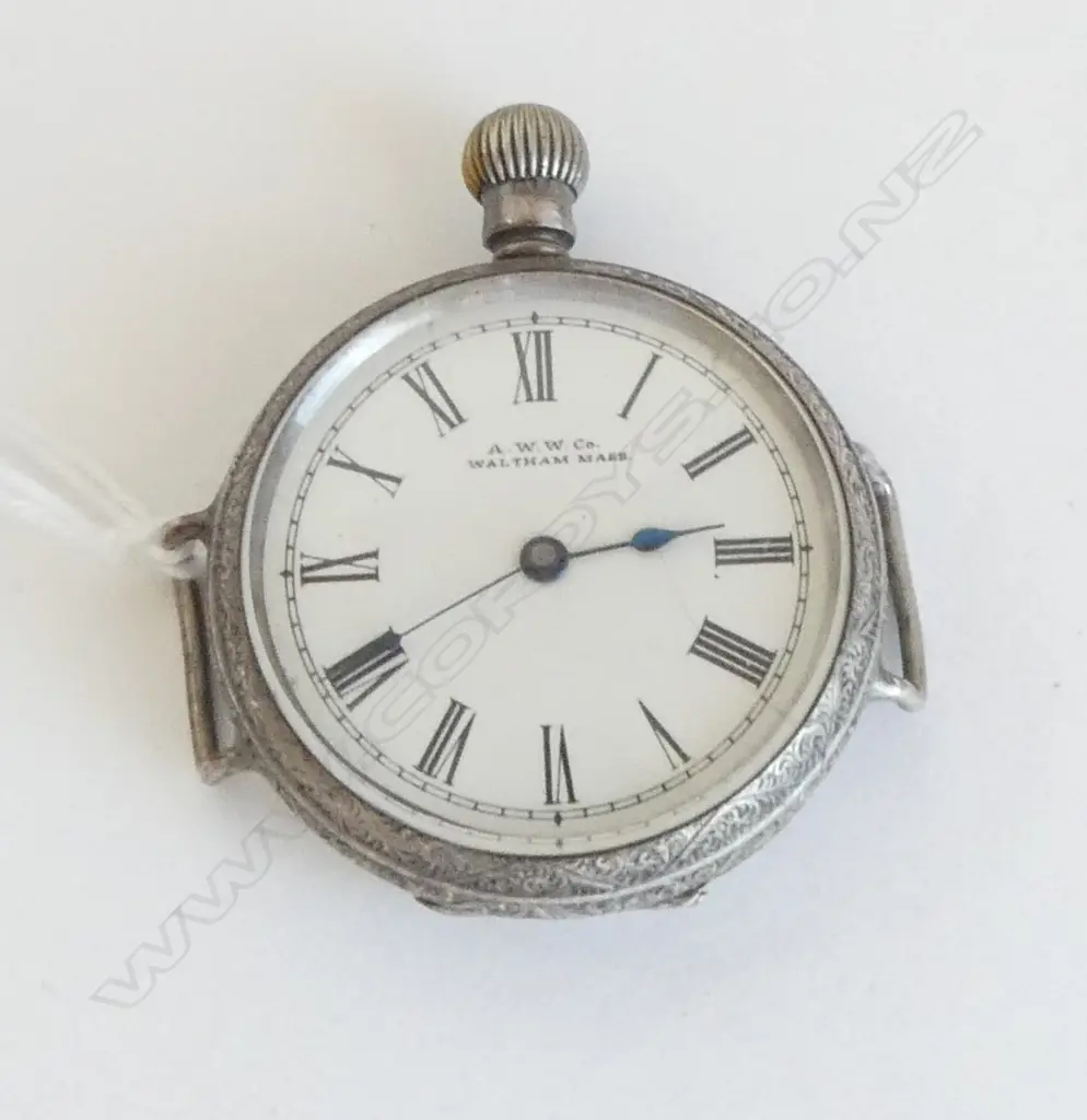c1900 SILVER WALTHAM FOB WATCH converted to a wristwatch not running Image 1++