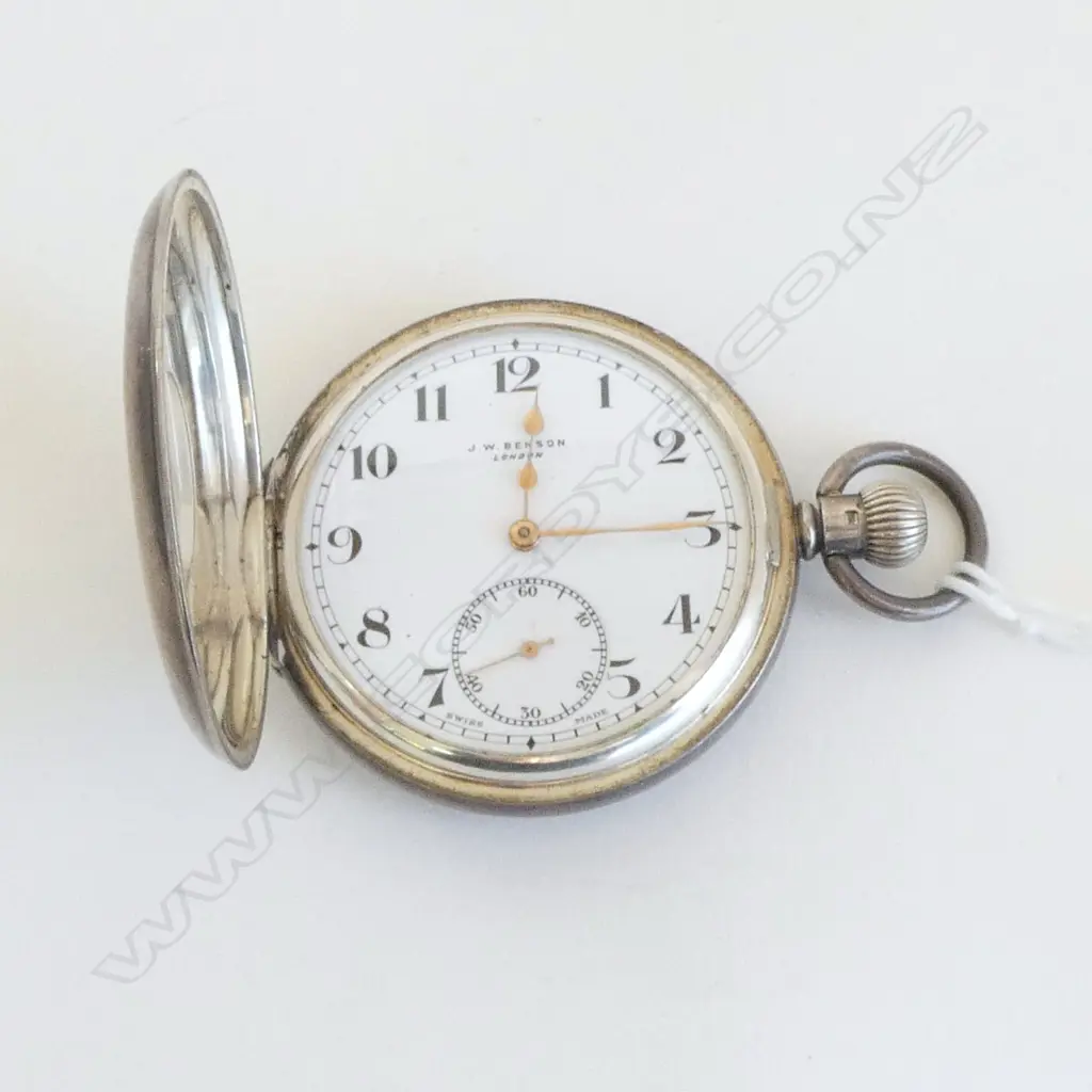 J.W. BENSON SILVER HALF HUNTER GENT'S POCKET WATCH blue enamel outer chapter ring. Tidy example not running  Image 1++