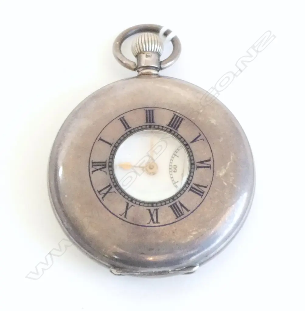 J.W. BENSON SILVER HALF HUNTER GENT'S POCKET WATCH blue enamel outer chapter ring. Tidy example not running  Image 1++