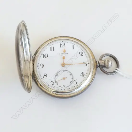 J.W. BENSON SILVER HALF HUNTER GENT'S POCKET WATCH blue enamel outer chapter ring. Tidy example not running 