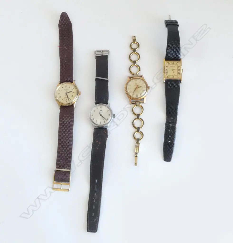 4 VINTAGE GENT'S WRIST WATCHES: UNICORN + CITIZEN + NIVADA + ROAMER all running Image 1++
