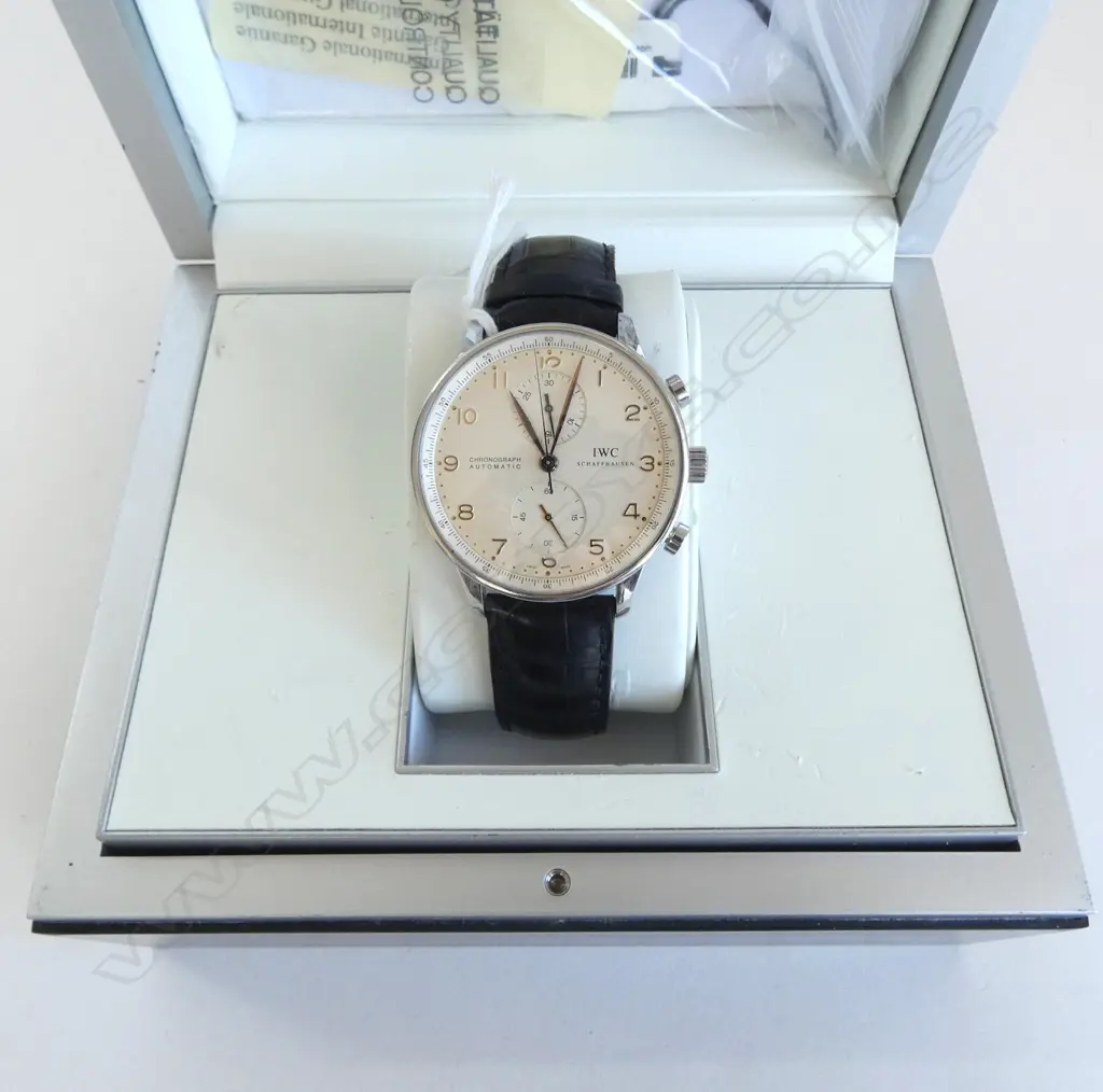 IWC Portuguese Chronograph IW3714-001 Automatic Steel gent's wristwatch w box & papers. 41mm Working Image 1++