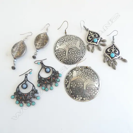 4 x VINTAGE ETHNIC EARRINGS, LGST 50MM
