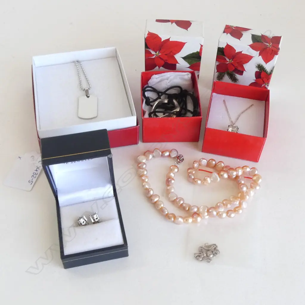 FRESH WATER PEARL NECKLACE, EARINGS, STG SILVER NECKLACE, SILVER PENDANT & SILVER CHARMS Image 1++