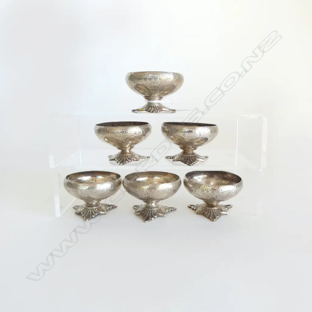 6 VICTORIAN STG SILVER SALTS, H. ASTON Ltd., BIRMINGHAM 1863, 289gms Image 1++