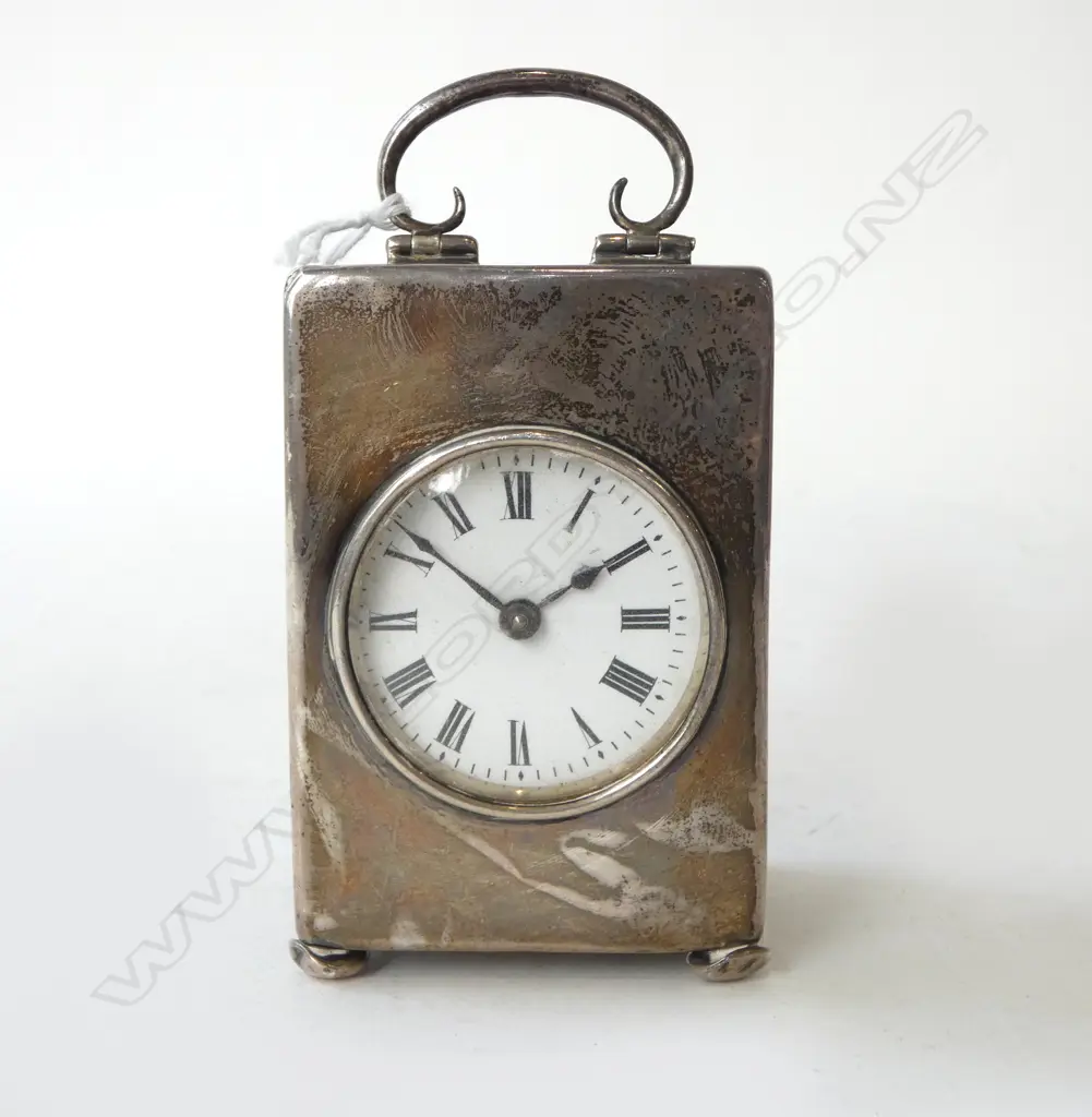 FRENCH CARRIAGE CLOCK IN STG SILVER CASE, B'HAM 1914 H.95mm Image 1++