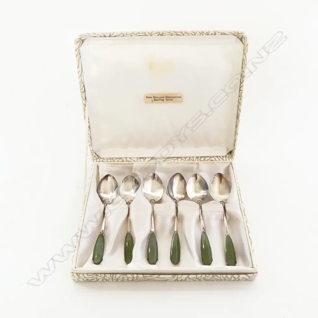 STERLING SILVER/POUNAMU TEASPOONS SET BOXED Image 1++