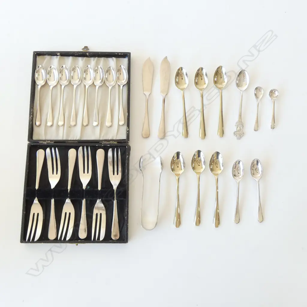 ASST. SILVER PLATE MUSTARD SPOONS, CAKE FORKS, etc Image 1++