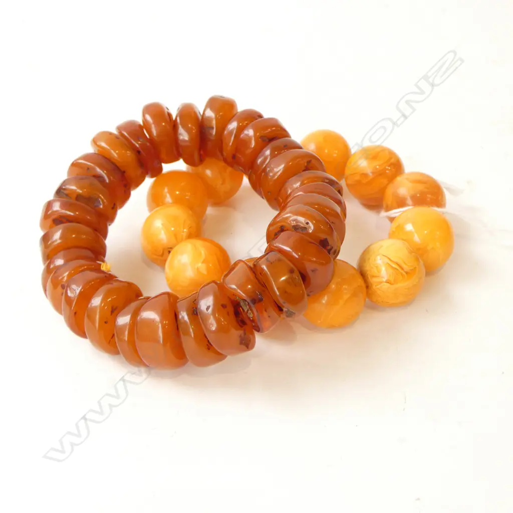 2 FAUX AMBER BEAD BRACELETS Image 1++
