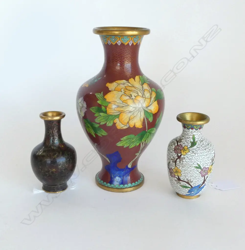 3 CLOISONNE VASEs H.210mm Image 1++
