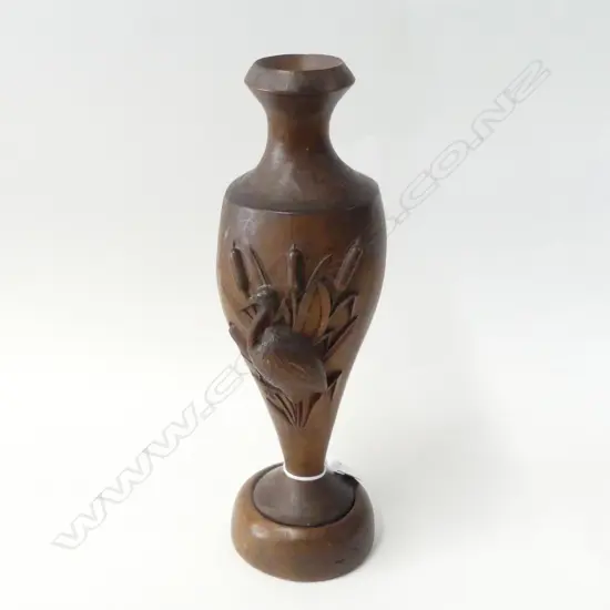 JAPANESE MEJEHI PERIOD HARDWOOD CARVED STORK VASE H300MM