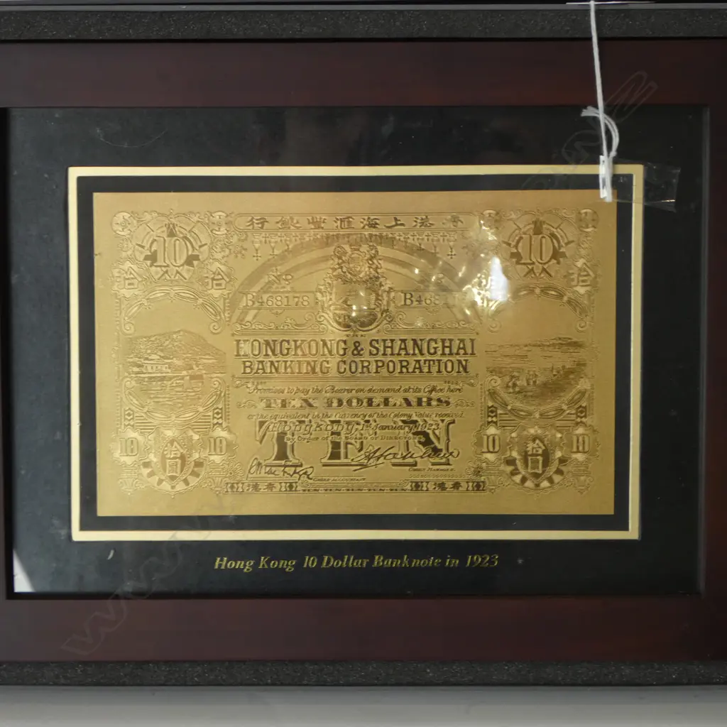 2 HONG KONG 10 DOLLAR BANK NOTES 1902, 1923, FRAMED 130x200mm Image 1++