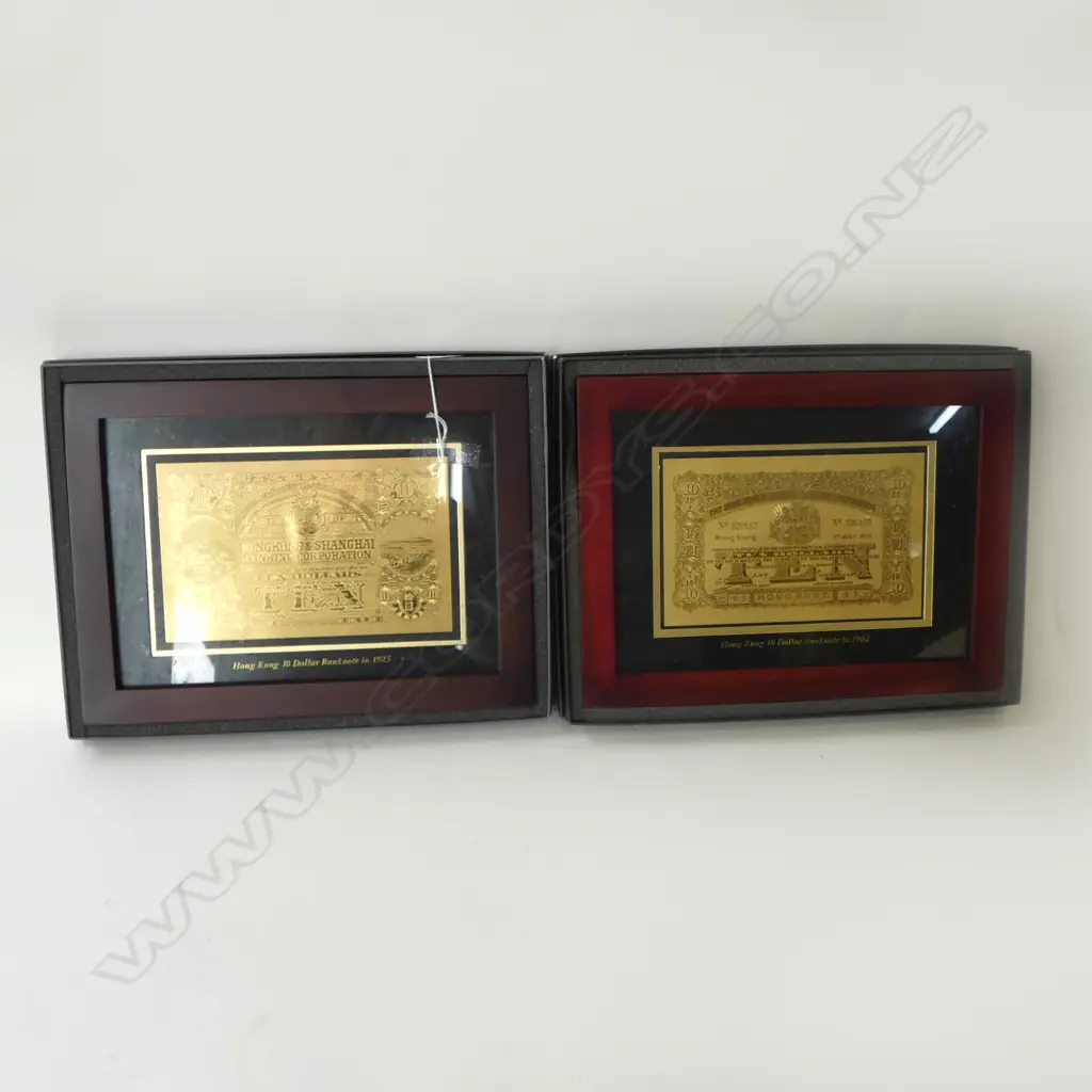2 HONG KONG 10 DOLLAR BANK NOTES 1902, 1923, FRAMED 130x200mm Image 1++