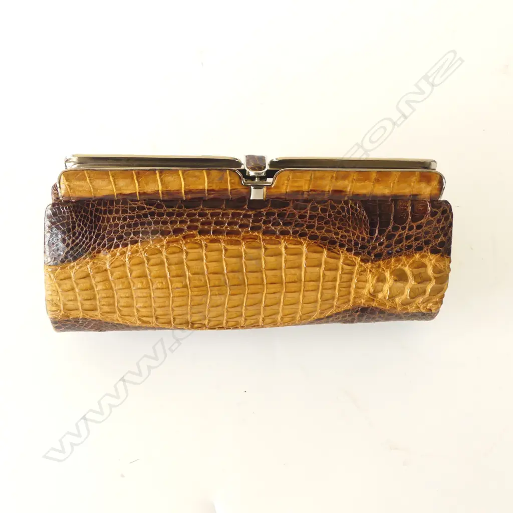 Crocodile leather clutch purse in a paulownia wood box Image 1++