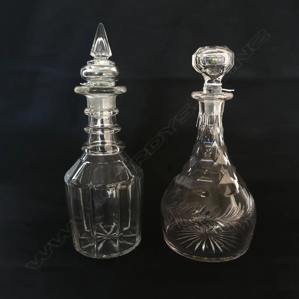 2 ANTIQUE CUT GLASS DECANTERS H300MM TALLEST Image 1++