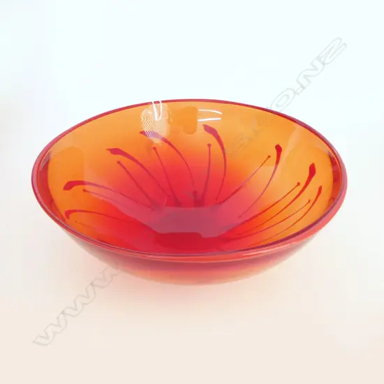 RED STUDIO GLASS FLORAL BOWL DIA 240MM