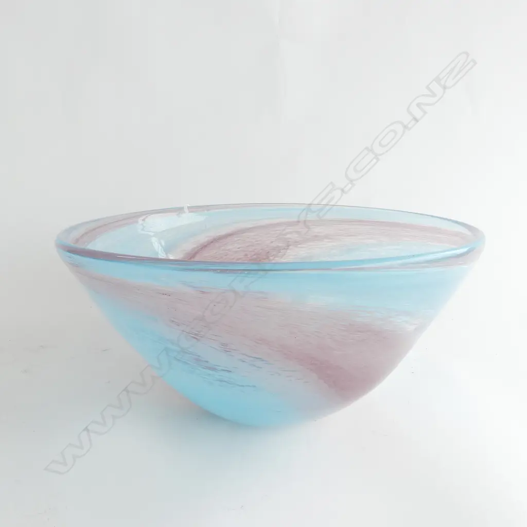 NZ ART GLASS LARGE BLUE & MAUVE BOWL DIA300MM Image 1++