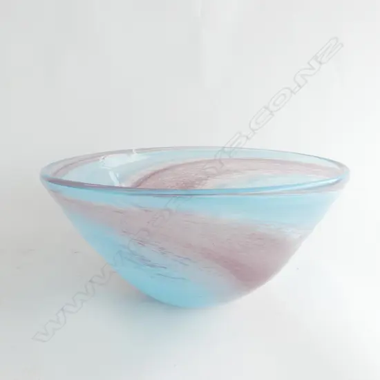 NZ ART GLASS LARGE BLUE & MAUVE BOWL DIA300MM