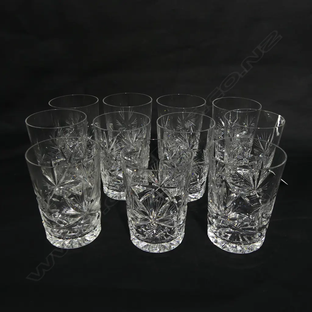 11 CRYSTAL TUMBLERS H.105mm 1 w. rim chip Image 1++