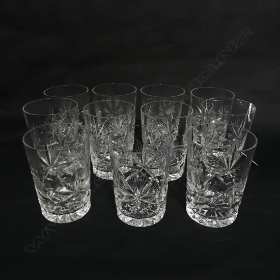11 CRYSTAL TUMBLERS H.105mm 1 w. rim chip