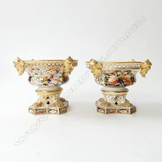 PR 19thC DERBY potpourri  TAZZAS in the Imari pattern with gilt highlights no lids H.100mm
