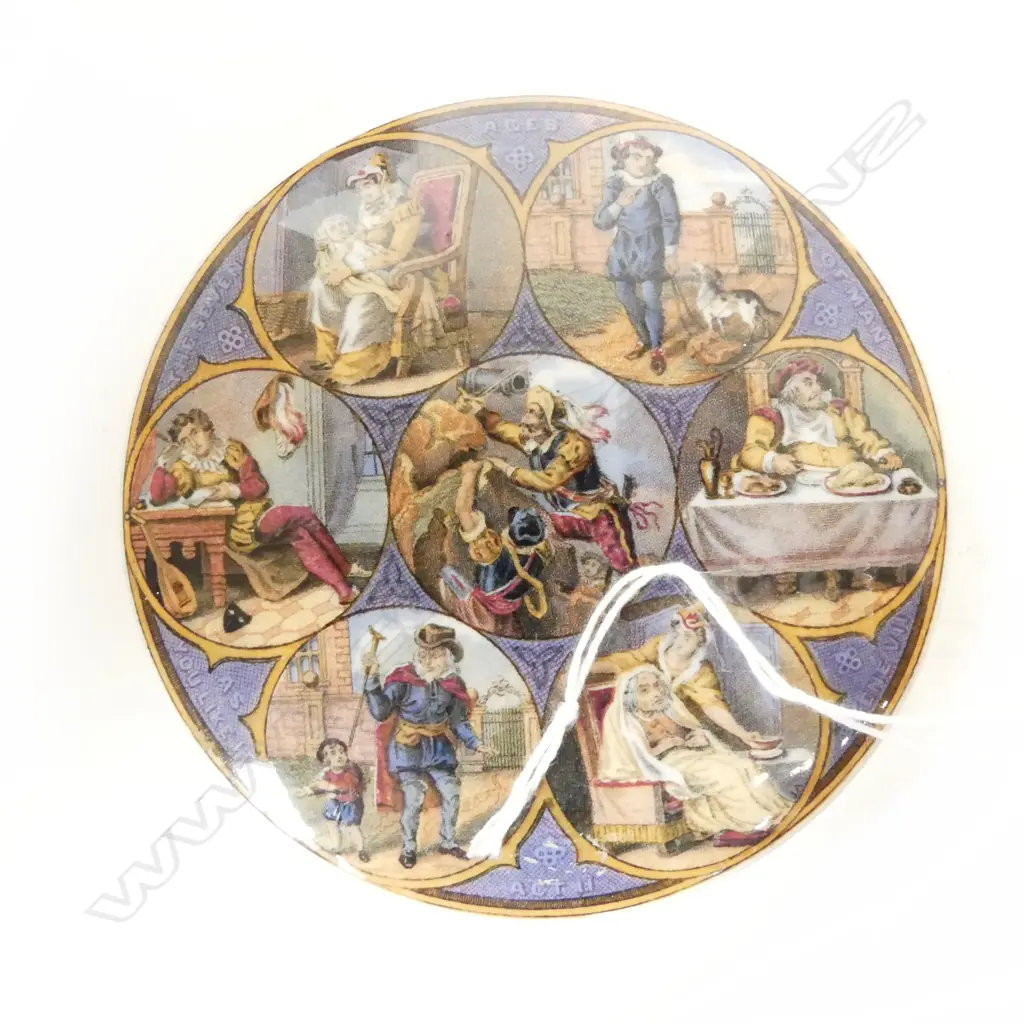 VICTORIAN PASTE POT LID various vignettes of figures Dia.105mm Image 1++