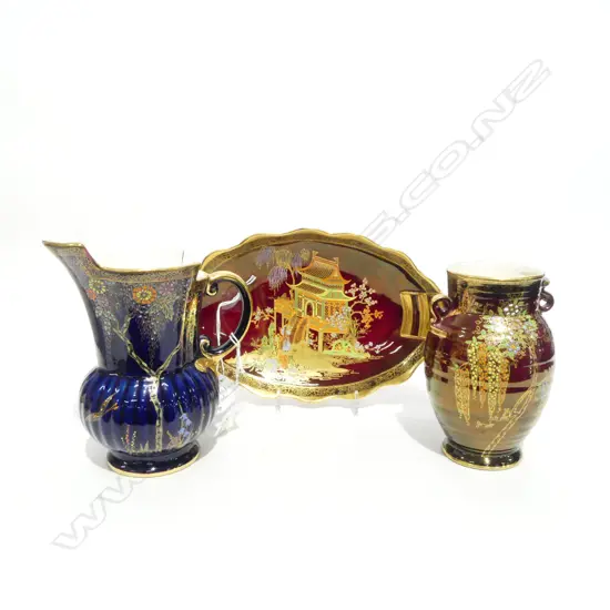 CARLTON WARE 'ROUGE ROYAL' DISH, CROWN DEVON + 2 CROWN DEVON PCES