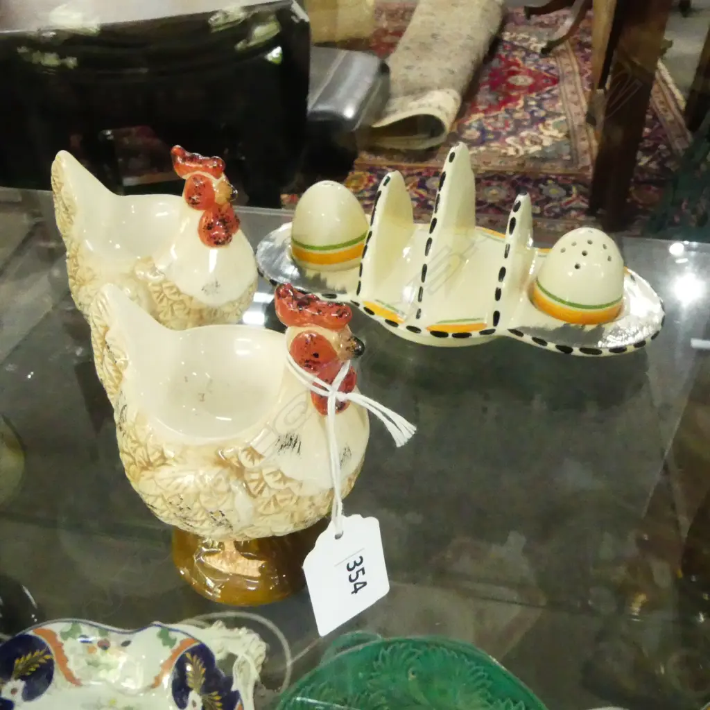 DECO BURLEIGH WARE CONDIMENT W.185mm + 2 CHICKEN EGG CUPS Image 1++