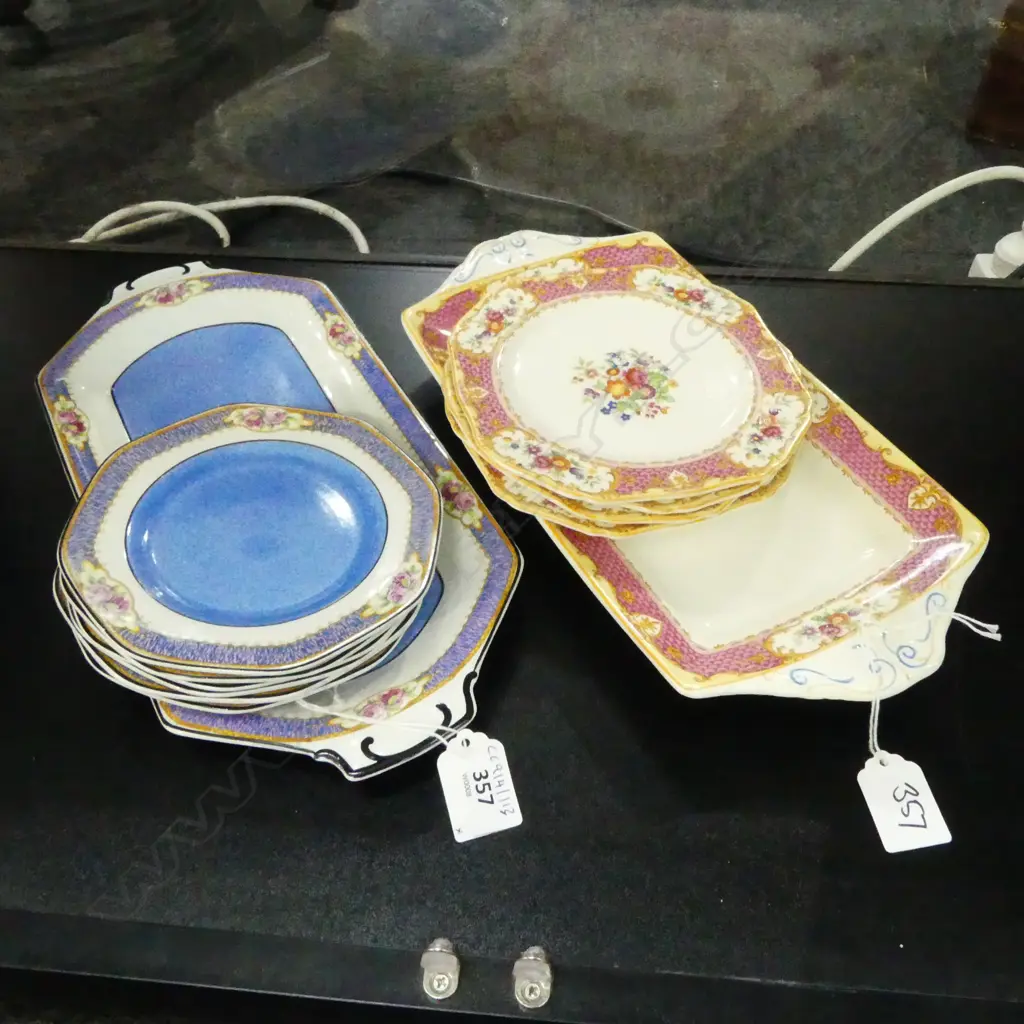 2 CHINA SANDWICH SETS PINK & BLUE  PATS DIA290 & 260 4 & 6 SIDE PLATES Image 1++