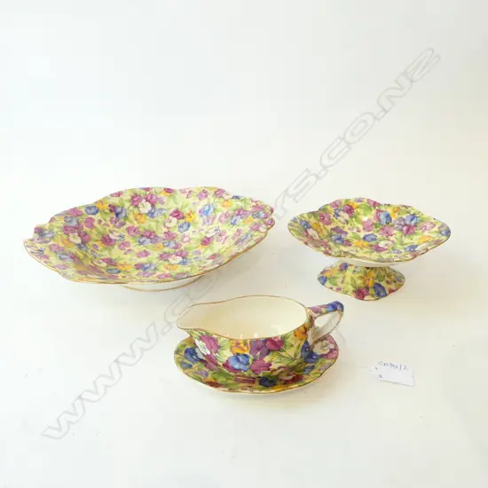 3 PCES ROYAL WINTON 'SWEET PEA' FLORAL CHINTZ CHINA