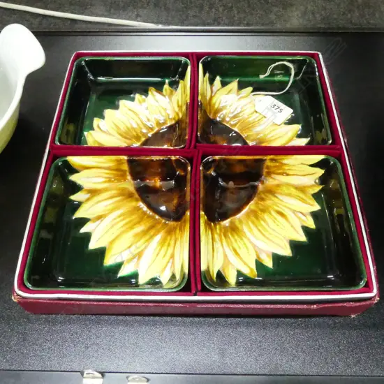 CASED CLOISONE 4PC HORS d ÓEUVRES SET SUNFLOWER PAT DIA115MM