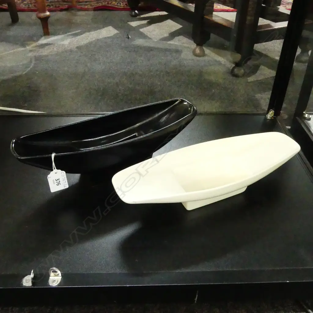 TWO CROWN LYNN IKEBANA VASES IN BLACK & WHITE, L.285MM-290MM Image 1++