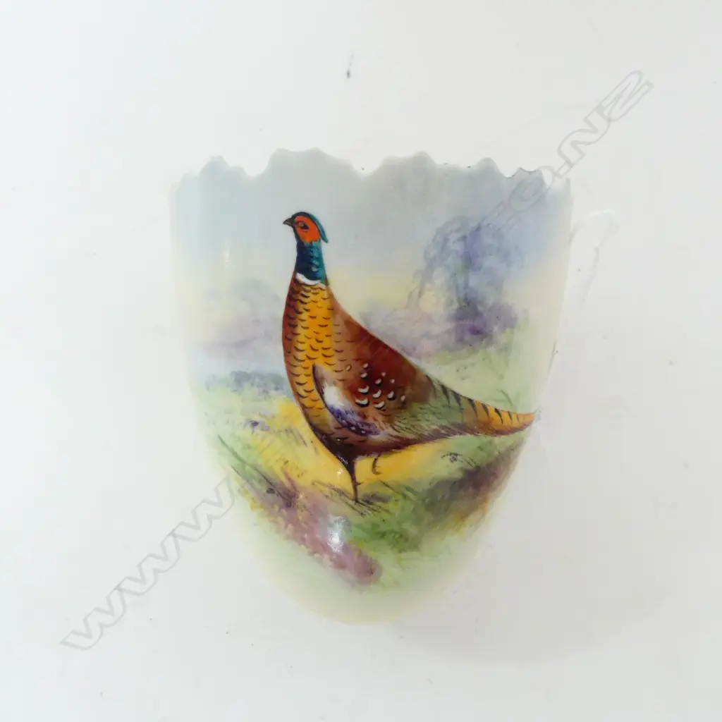 LOCKE & CO WORCESTER EGG FORM BOWL VASE painted with pheasant H.95mm Image 1++