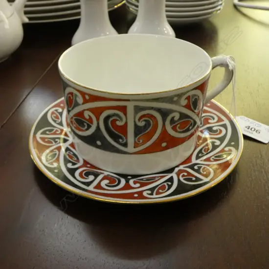 ROYAL DOULTON MAORI ART EXTRA LARGE CUP (dia.100mm) & SAUCER the black faded slightly at the rim