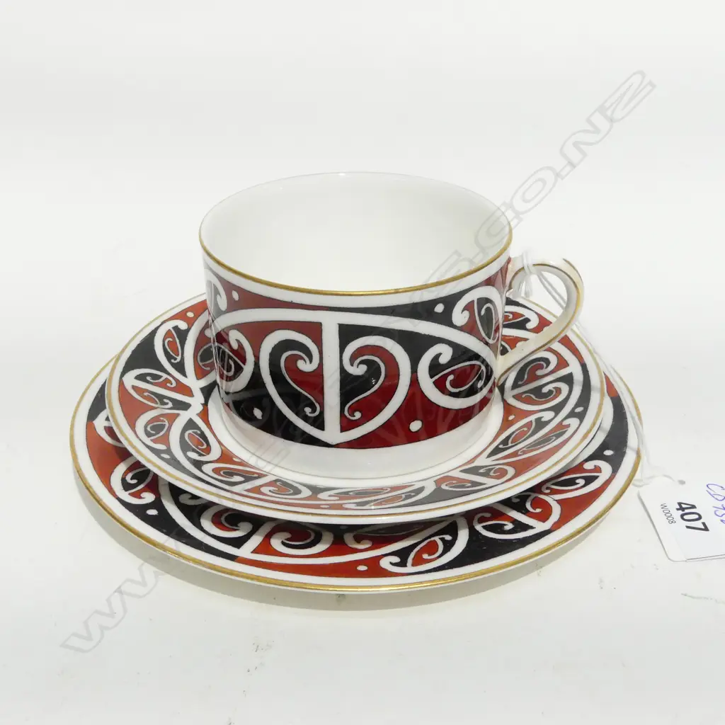 ROYAL DOULTON MAORI ART CUP (hair crack to base) SAUCER & PLATE Image 1++