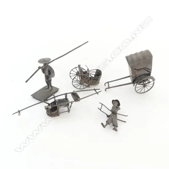 4 OLD CHINESE SILVER MINI PIECES: rickshaw pepperette etc some faults