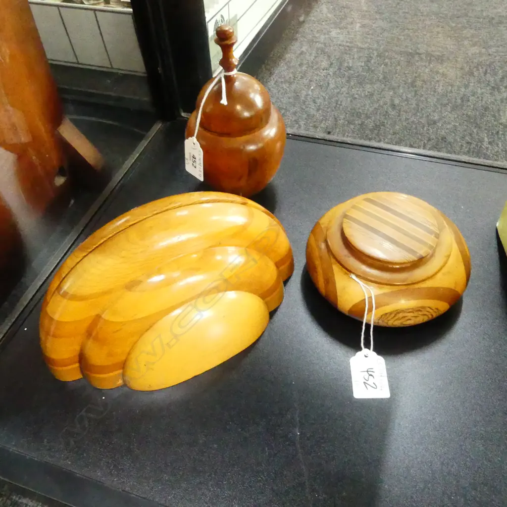 PR KIWIANA MULTI WOOD SOV BOOKENDS L200MM LIDDED JAR DIA 120MM & TOTARA LIDDED JAR H150MM Image 1++