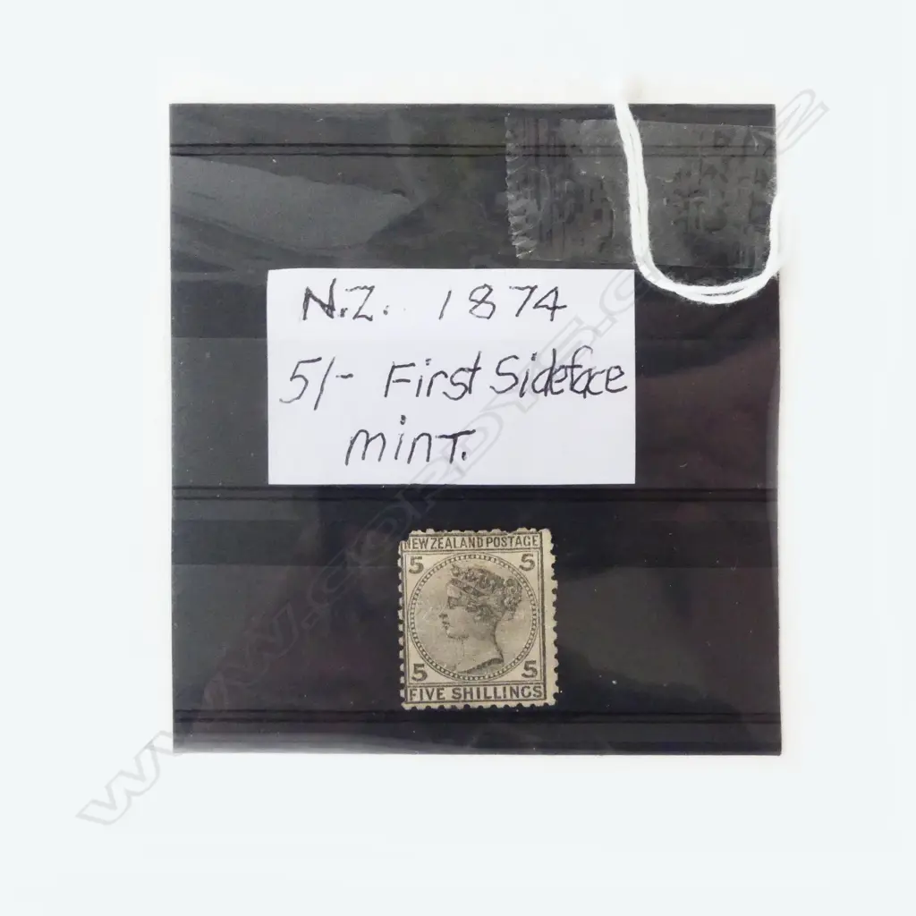 EARLY VICTORIAN N.Z. STAMP, 1874, 5/- FIRST SIDEFACE MINT Image 1++
