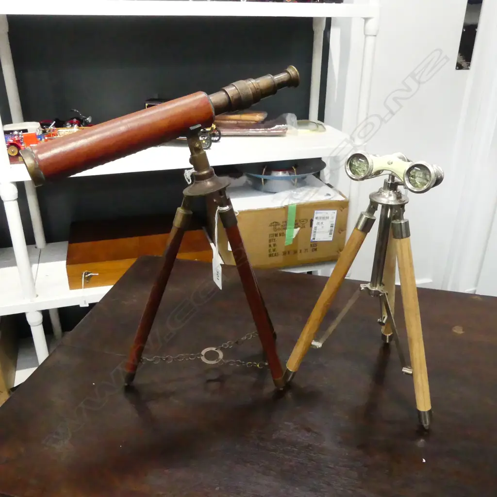 SMALL VINTAGE TELESCOPE ON TRIPOD H.360mm WITH BINOCULARS ON TRIPOD Image 1++