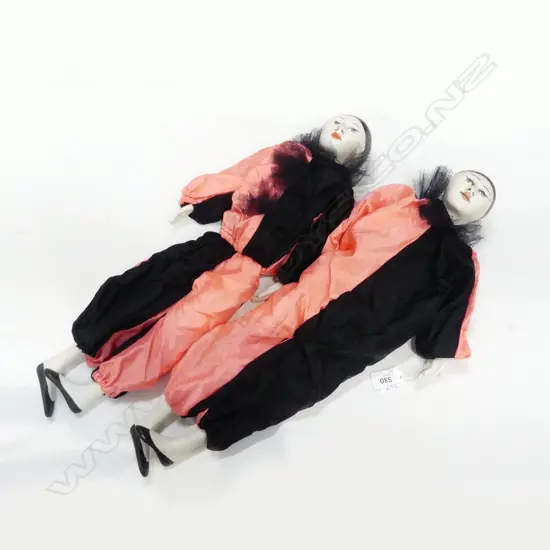 LEONIE ARNOLD (Waiheke Is. 1970's) PR PERRETTE POTTERY & SILK DRESSED DOLLS L.480mm