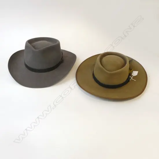 2 AKUBRA FELT HATS; SIZE 57 PLAINSMAN & 61 SNOWY RIVER MADE IN AUST. 