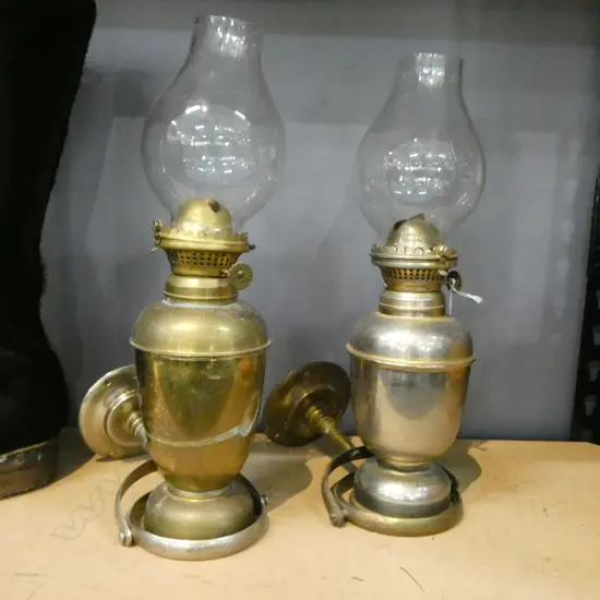 PR VINTAGE BRASS SHIPS WALL MOUNTED TILTING KERO LAMPS H300MM